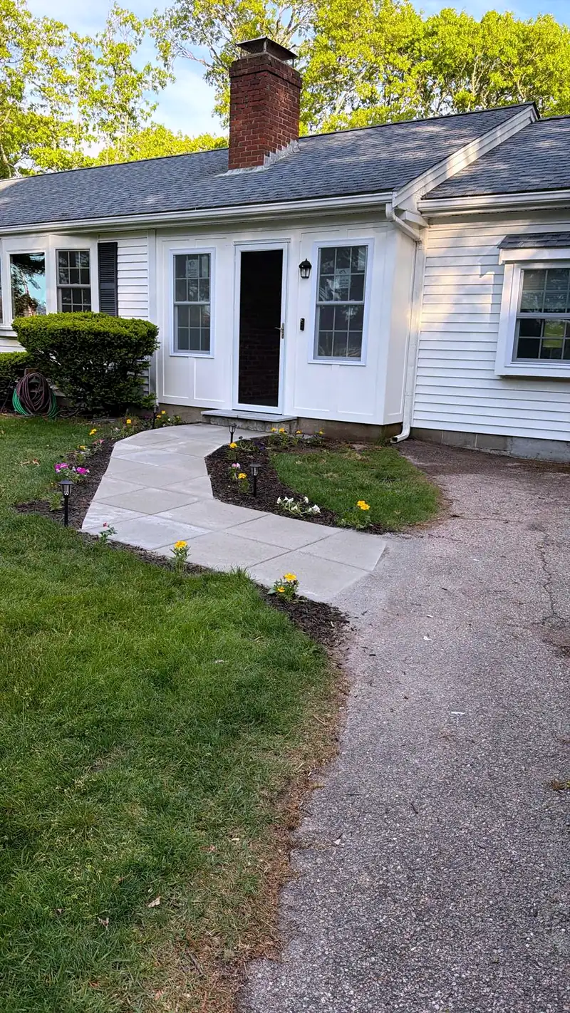 New front walkway leading to a white house, a W4 project
